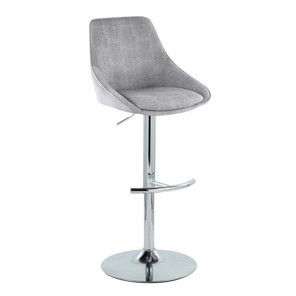 Chrome, Grey Corduroy Diana Adjustable Bar Stool - Set of 2. Picture 2
