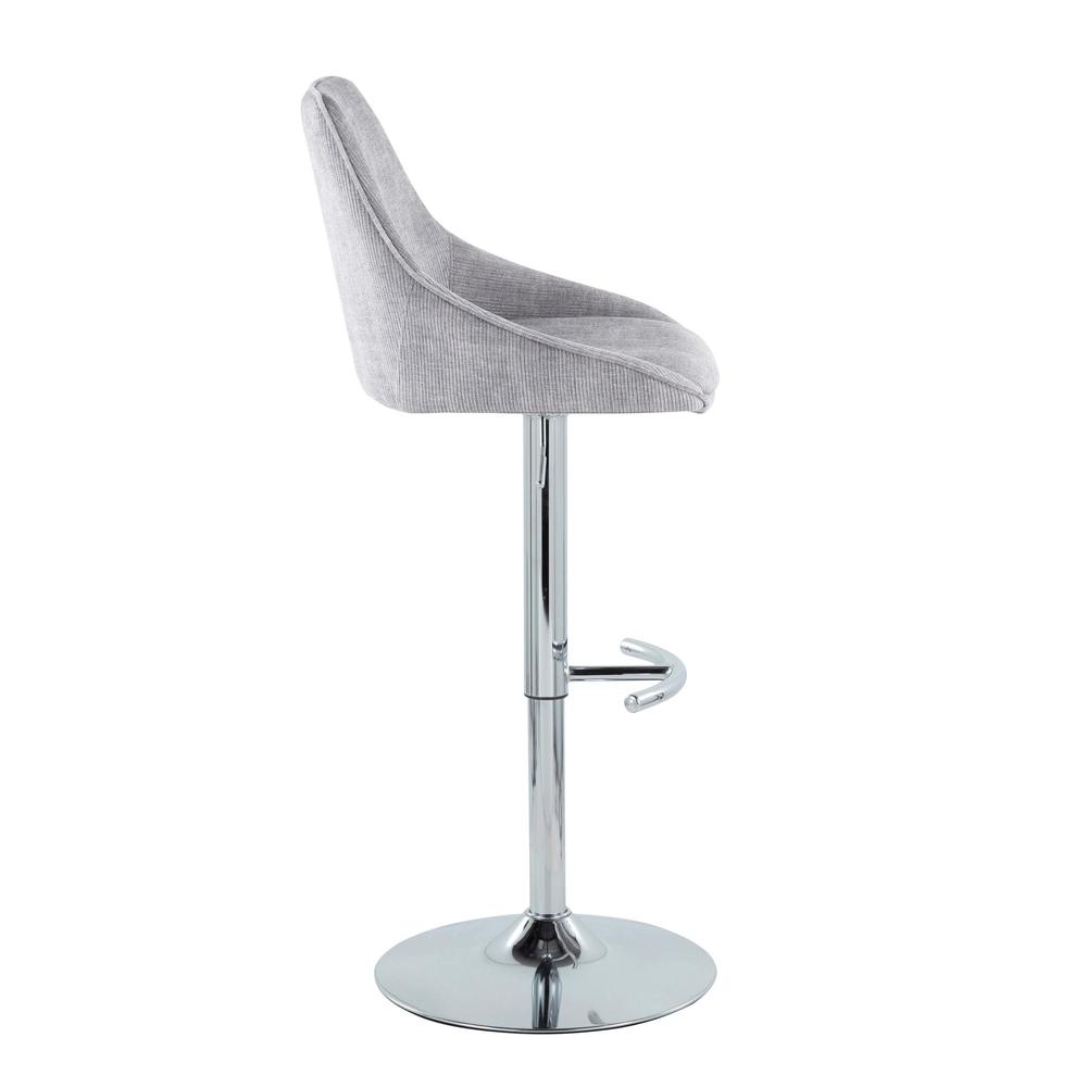 Chrome, Grey Corduroy Diana Adjustable Bar Stool - Set of 2. Picture 3