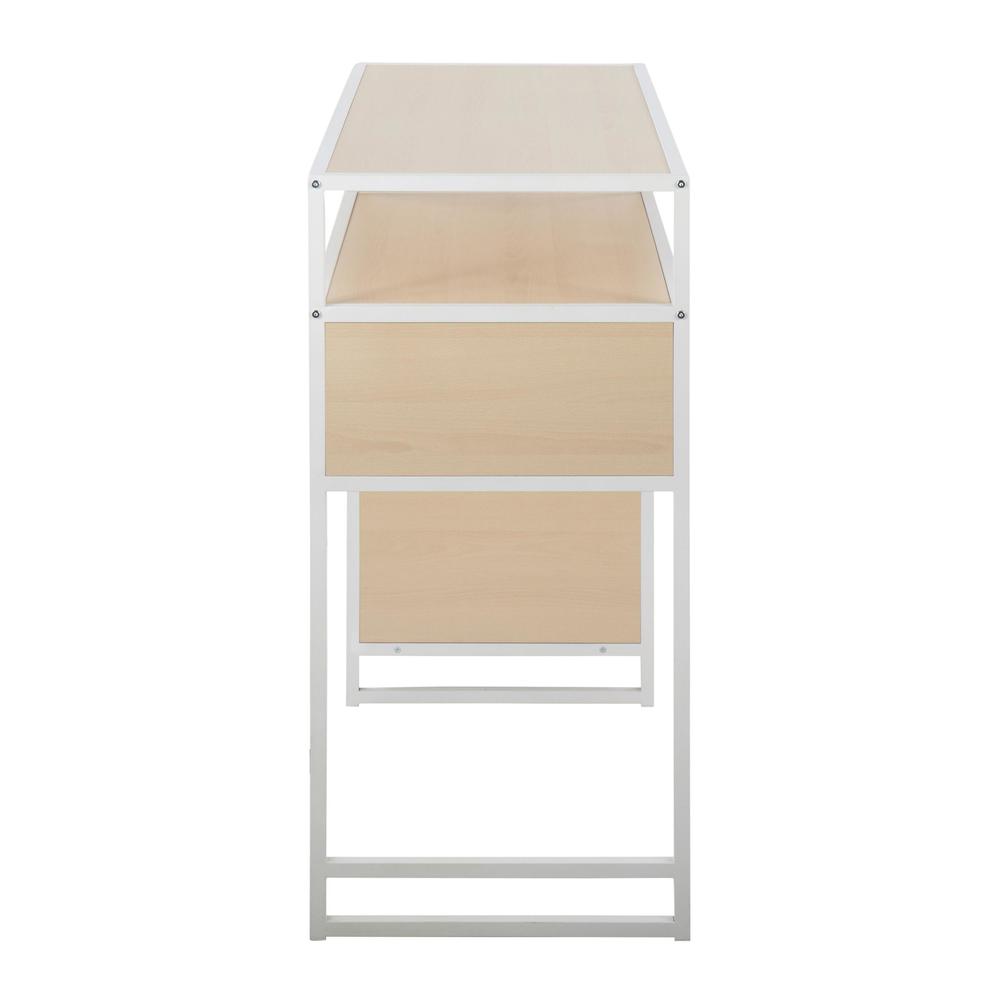 White Metal, Natural Wood Display Bar Height Table With Storage. Picture 2