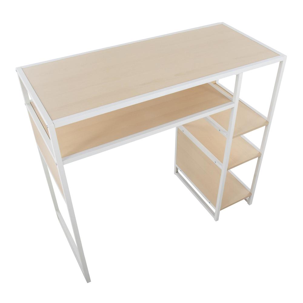 White Metal, Natural Wood Display Bar Height Table With Storage. Picture 6