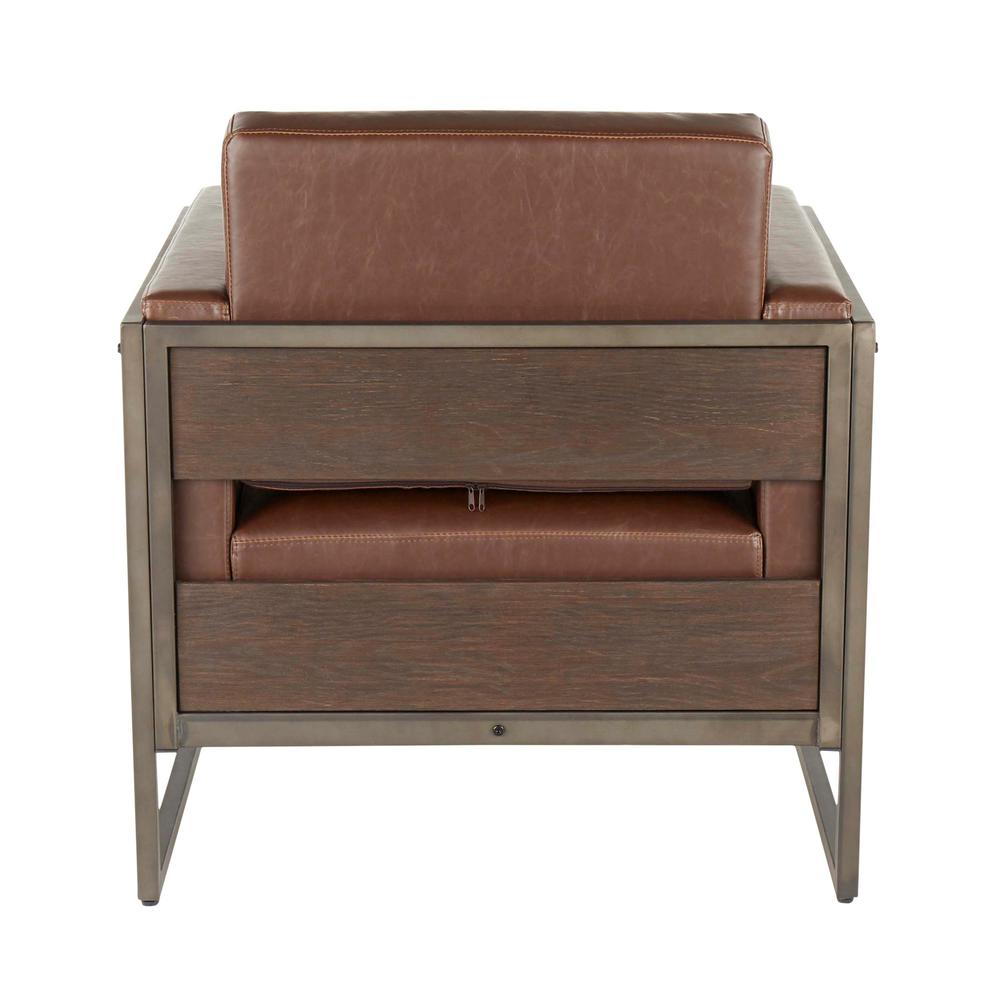 Antique Metal, Espresso Wood, Brown PU Drift Lounge Chair. Picture 4