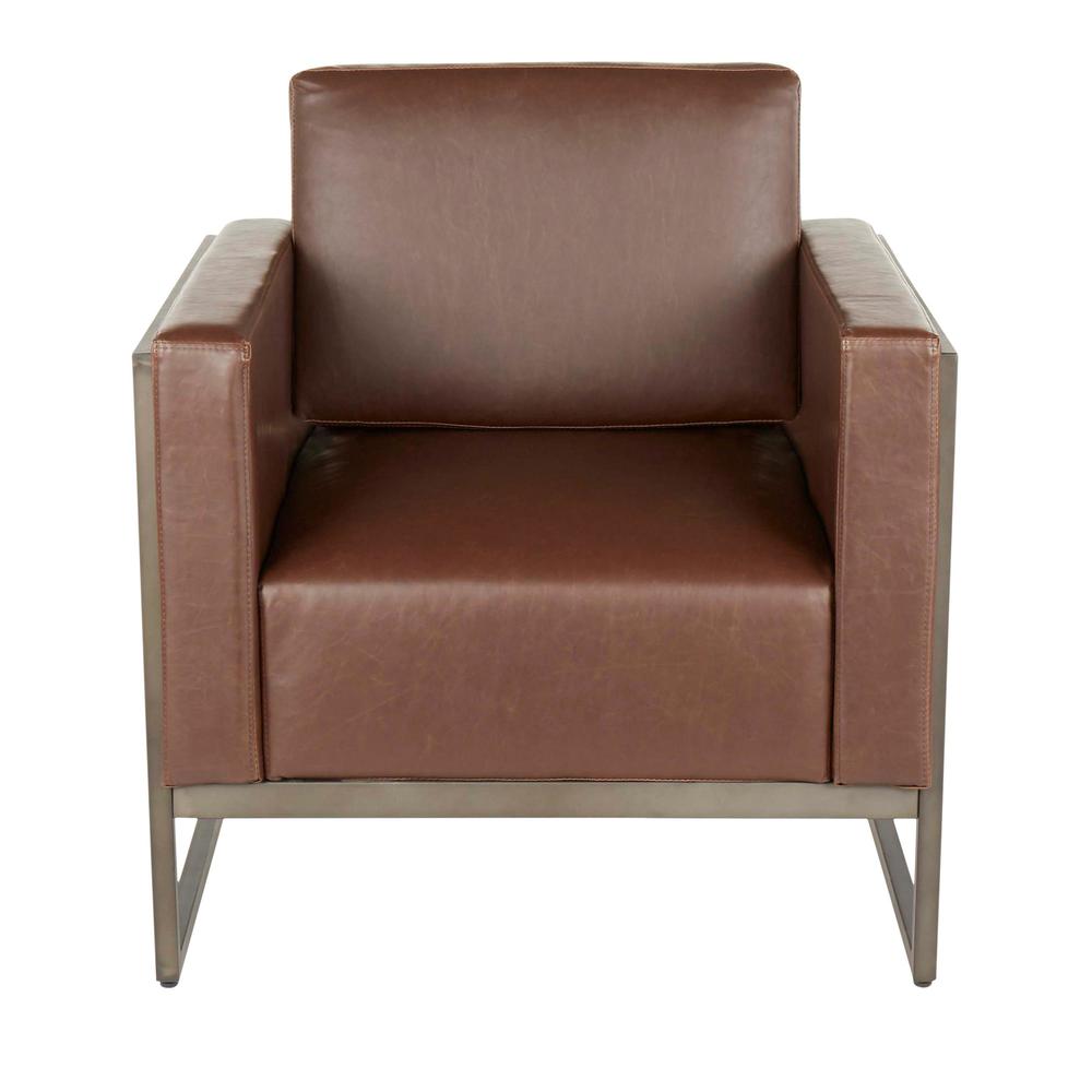 Antique Metal, Espresso Wood, Brown PU Drift Lounge Chair. Picture 5
