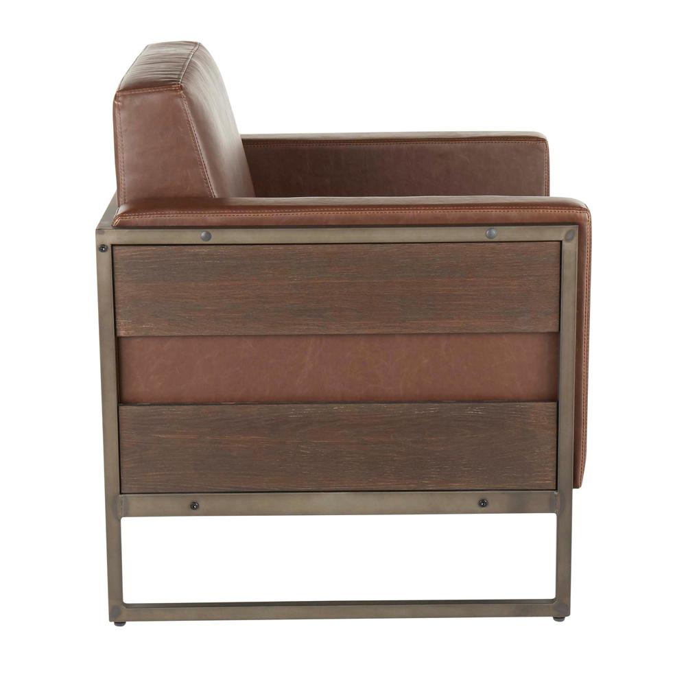 Antique Metal, Espresso Wood, Brown PU Drift Lounge Chair. Picture 2