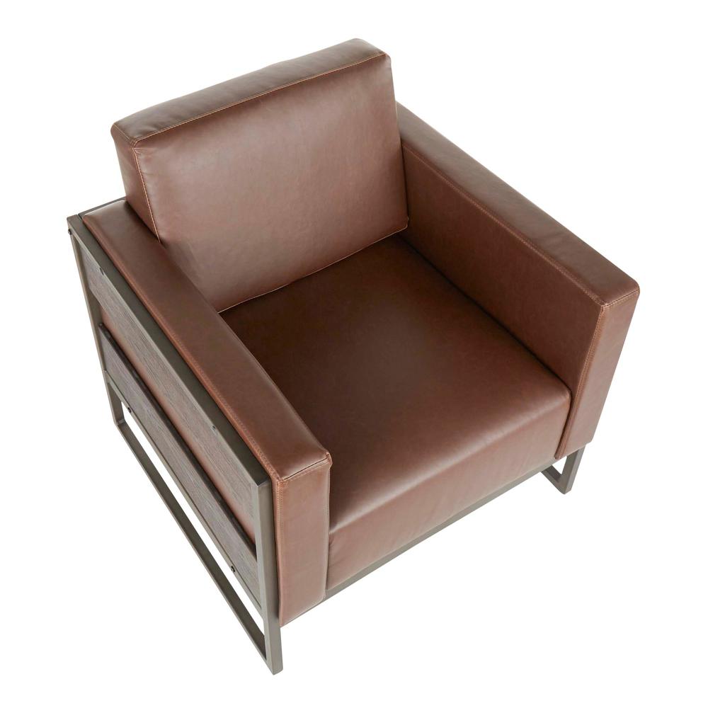 Antique Metal, Espresso Wood, Brown PU Drift Lounge Chair. Picture 6