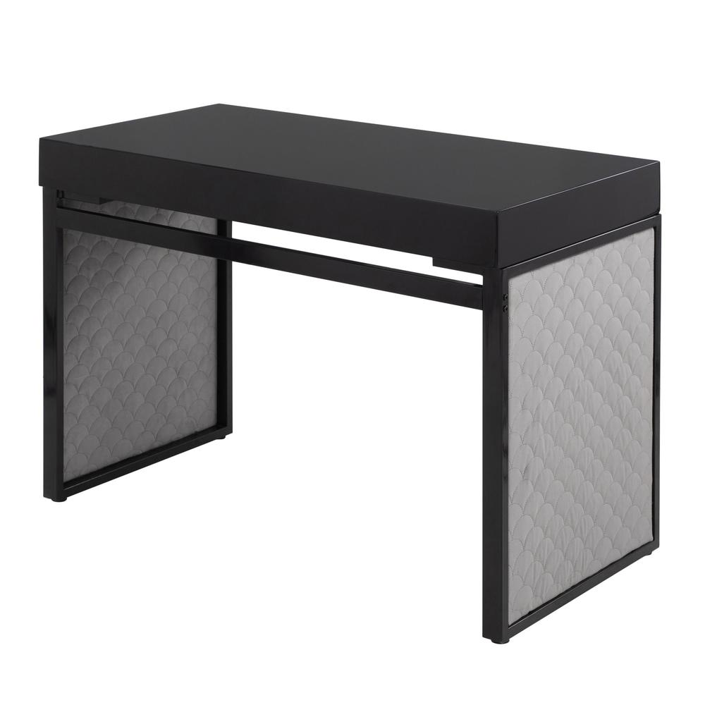 Black Steel, Black MDF, Silver Velvet Drift Upholstered Desk. Picture 3