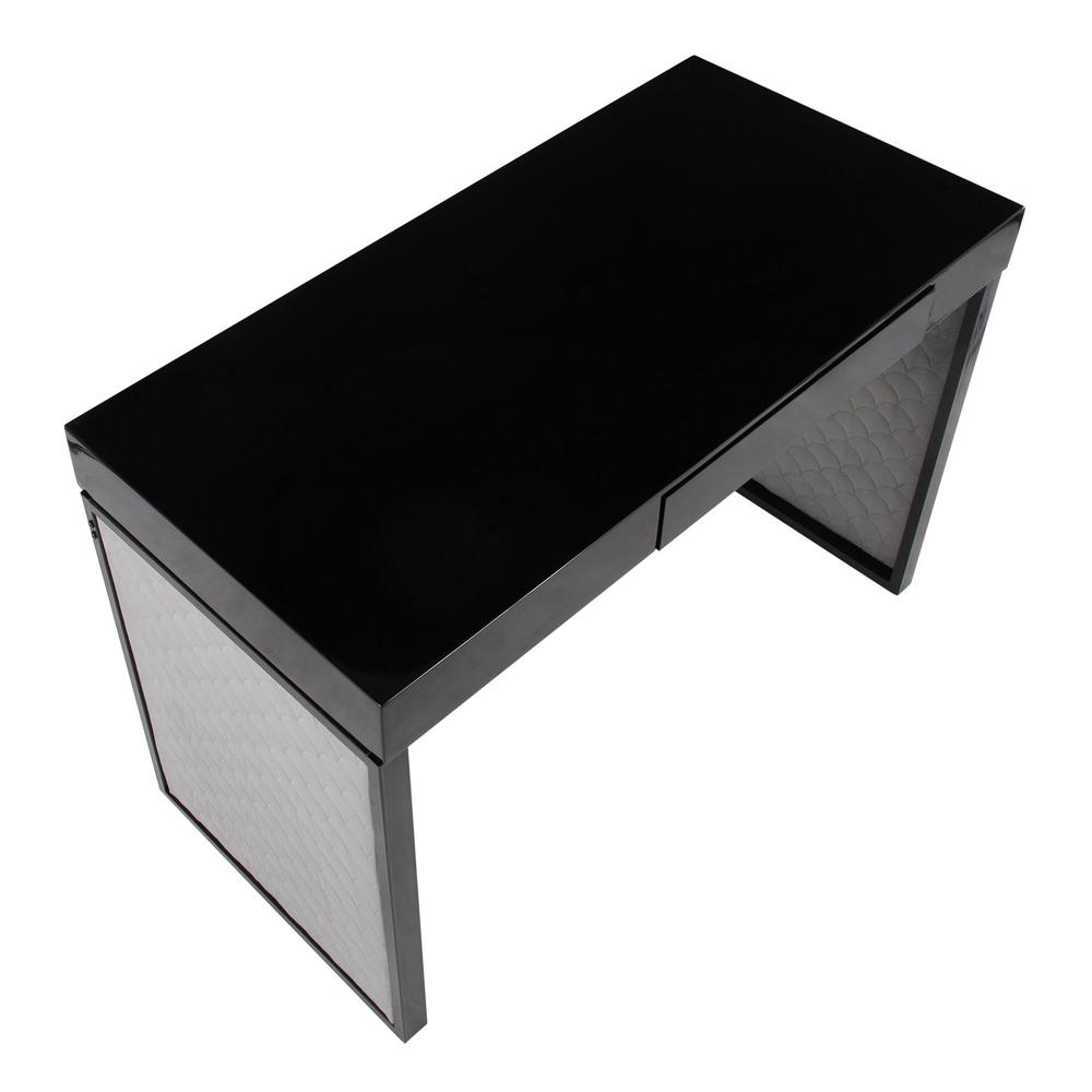 Black Steel, Black MDF, Silver Velvet Drift Upholstered Desk. Picture 6