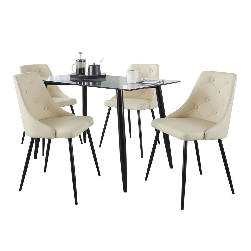Black Metal, Clear Glass, Cream PU Clara-Giovani Dining Set - 5 Piece. Picture 1