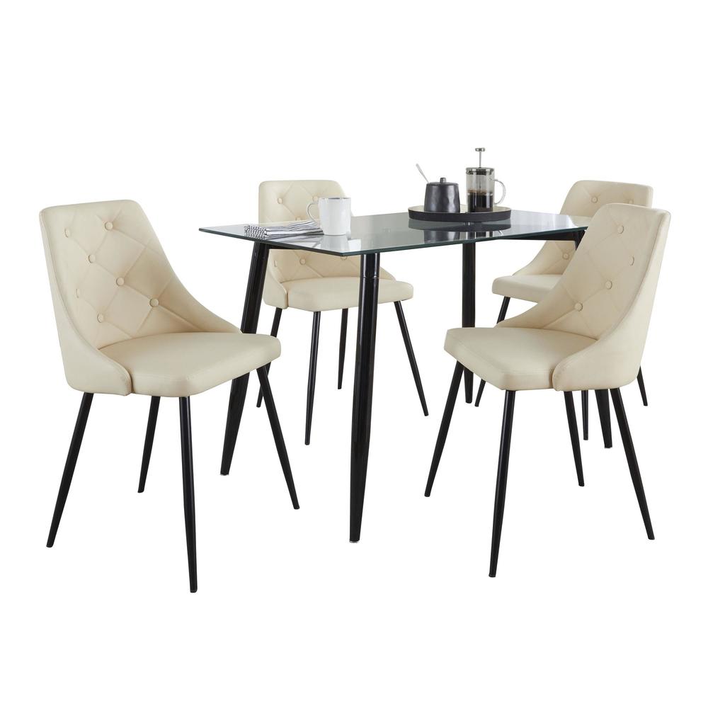 Black Metal, Clear Glass, Cream PU Clara-Giovani Dining Set - 5 Piece. Picture 2