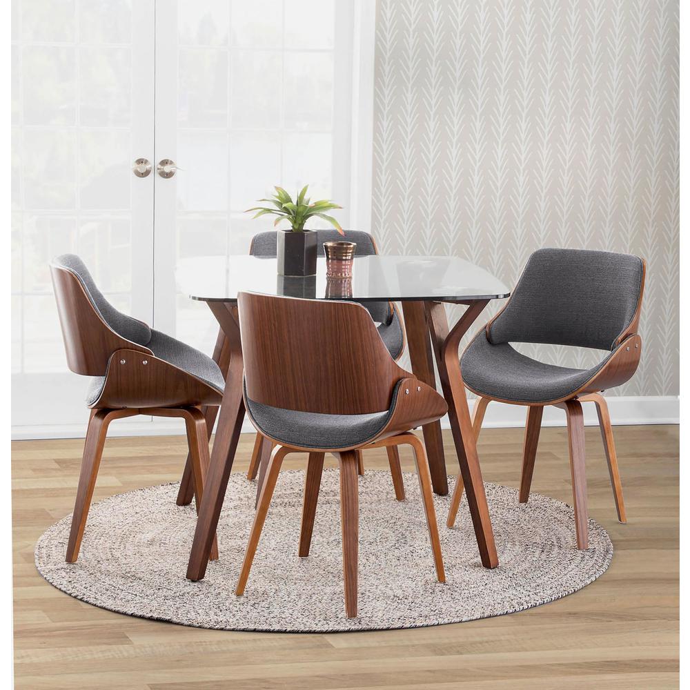 Walnut Wood, Clear Glass, Grey Fabric Folia Square Fabrizzi Dining Set - 5 Piece. Picture 4