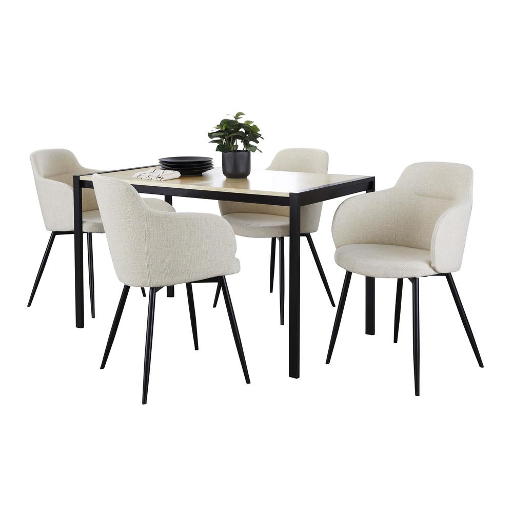 Black Metal, Natural Wood, Cream Noise Fabric Fuji-Boyne Dining Set - 5 Piece. Picture 1