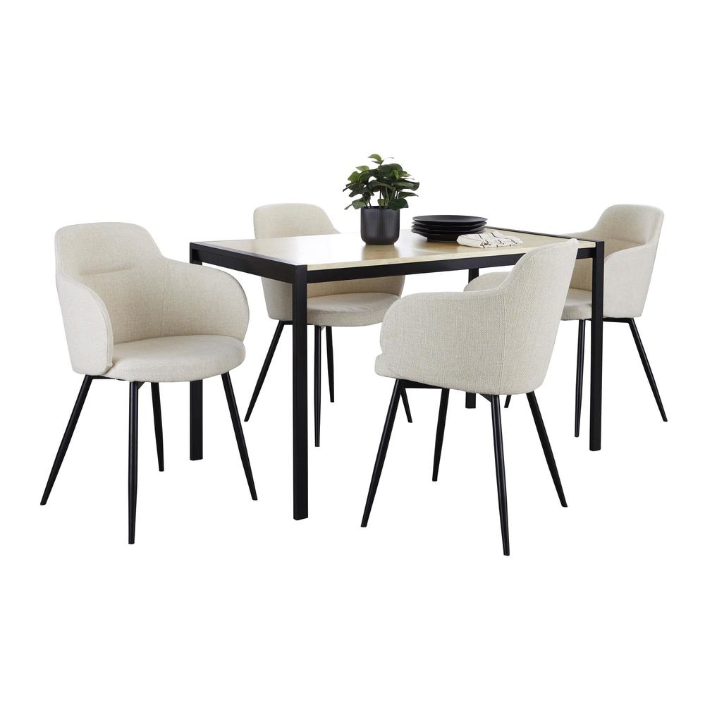 Black Metal, Natural Wood, Cream Noise Fabric Fuji-Boyne Dining Set - 5 Piece. Picture 2
