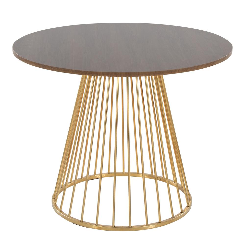 Gold Metal, Walnut Wood Canary Cosmo Dining Table. Picture 1