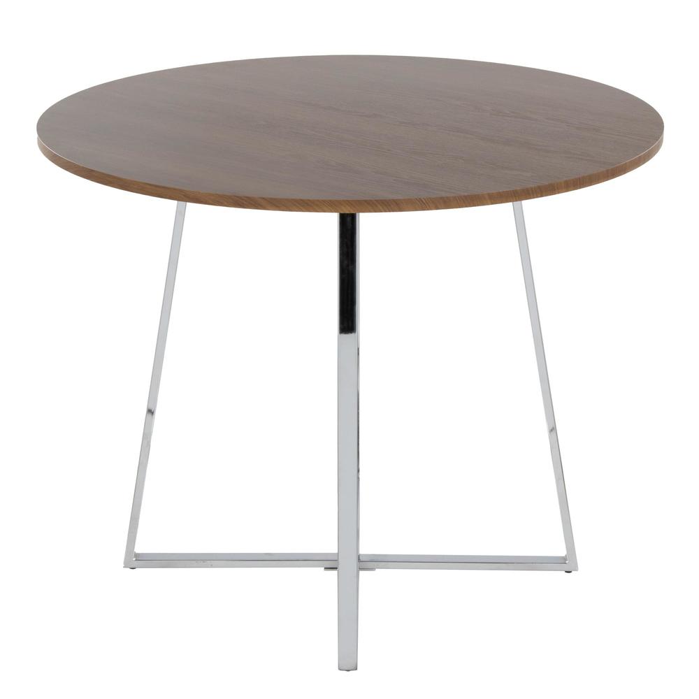 Chrome Metal, Walnut Wood Canary Cosmo Dining Table. Picture 4