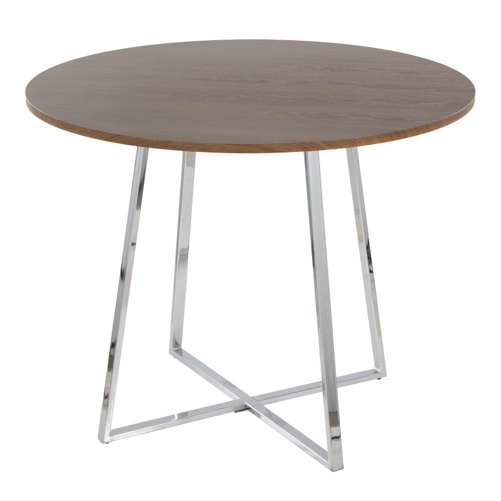 Chrome Metal, Walnut Wood Canary Cosmo Dining Table. Picture 3