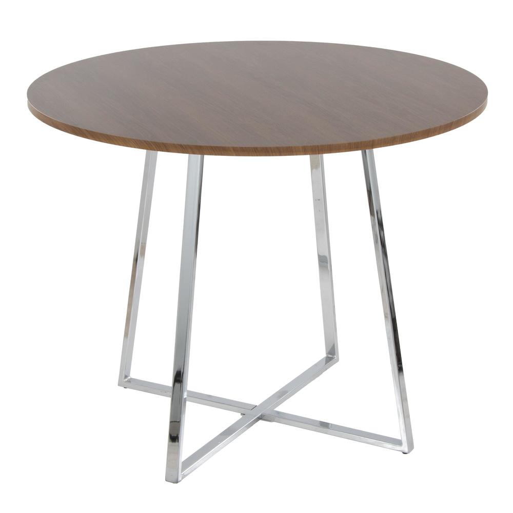Chrome Metal, Walnut Wood Canary Cosmo Dining Table. Picture 1