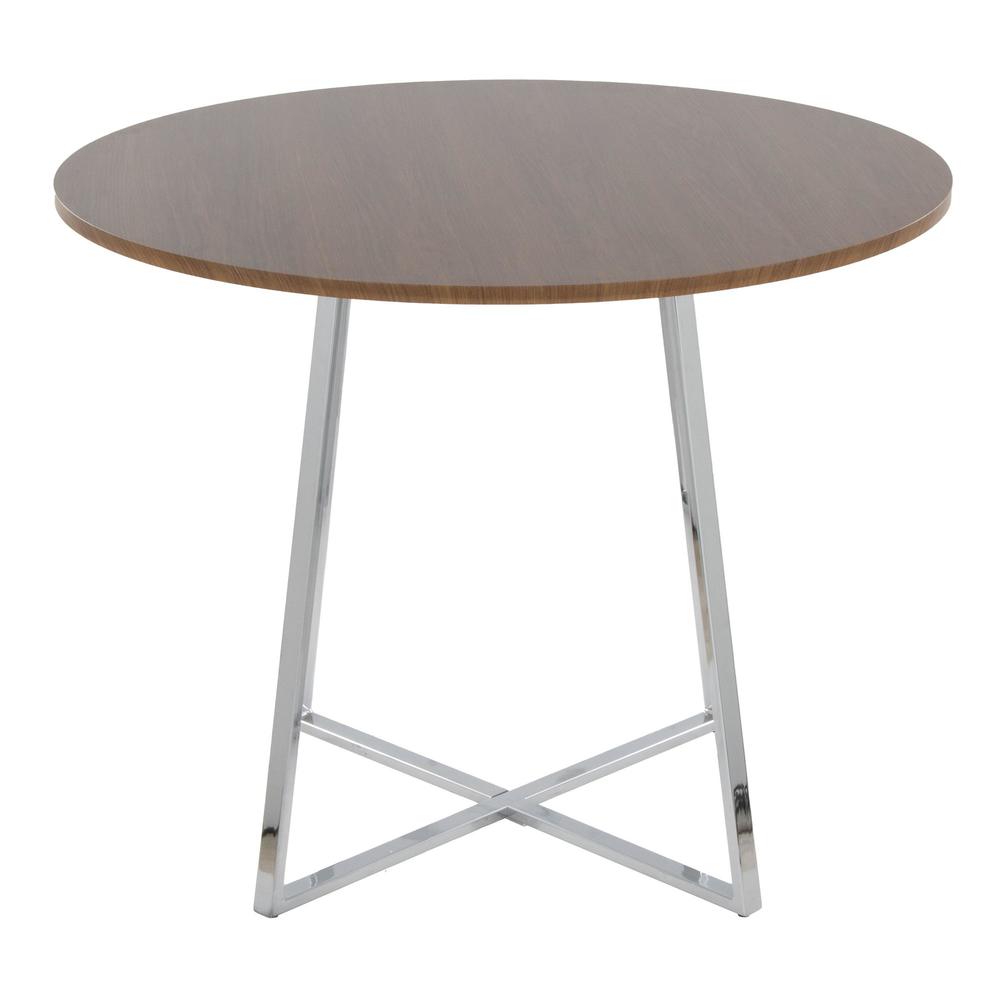 Chrome Metal, Walnut Wood Canary Cosmo Dining Table. Picture 2