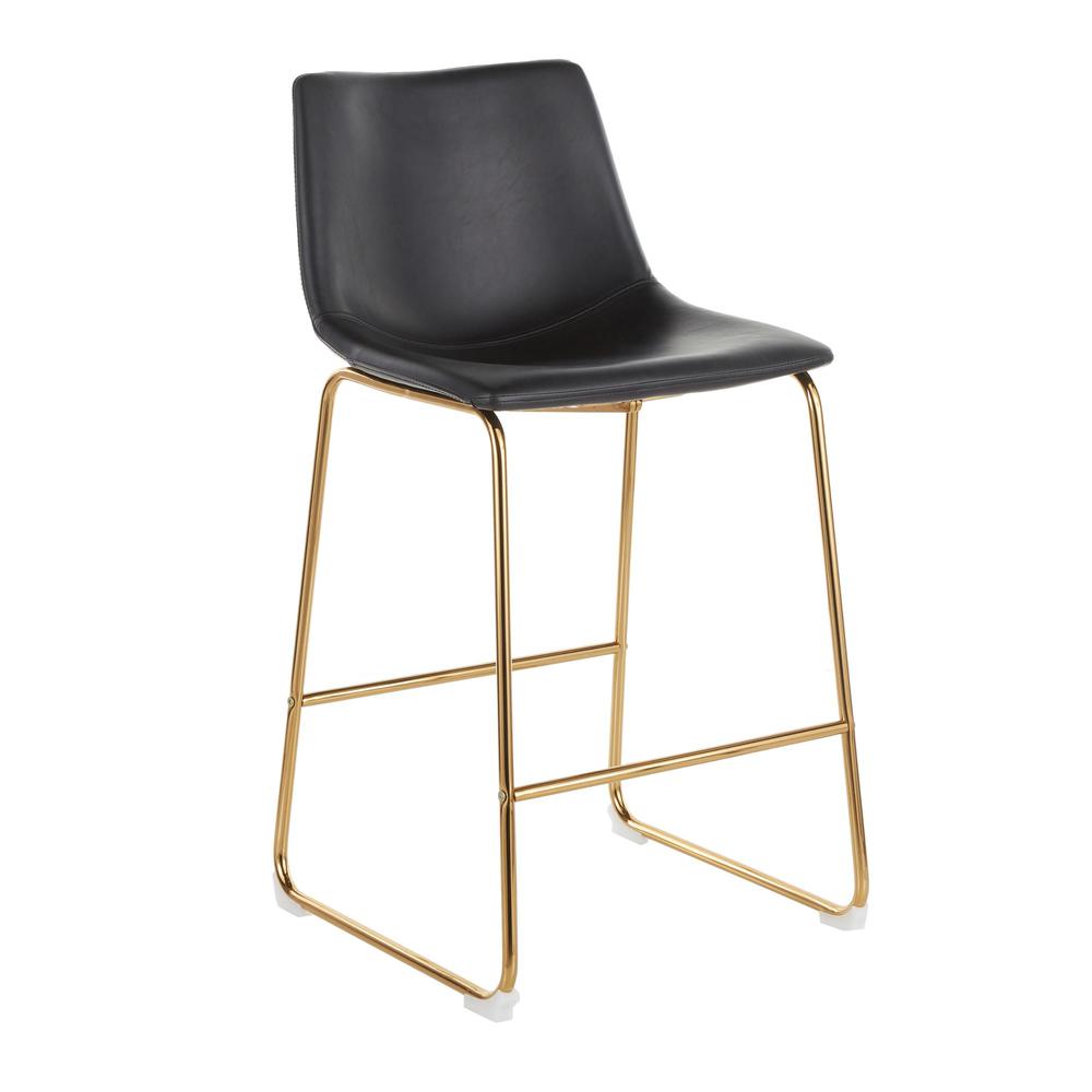 Gold Metal, Black PU Duke Counter Stool - Set of 2. Picture 2