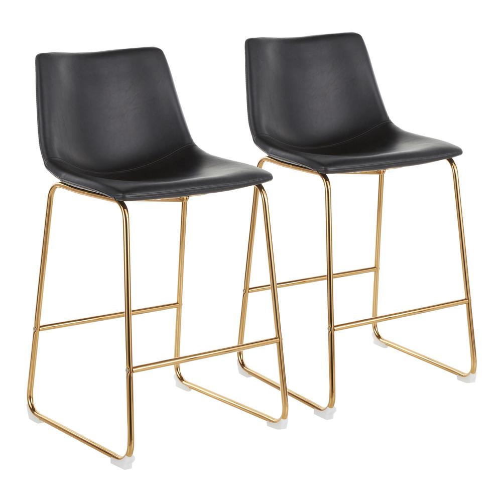 Gold Metal, Black PU Duke Counter Stool - Set of 2. Picture 1
