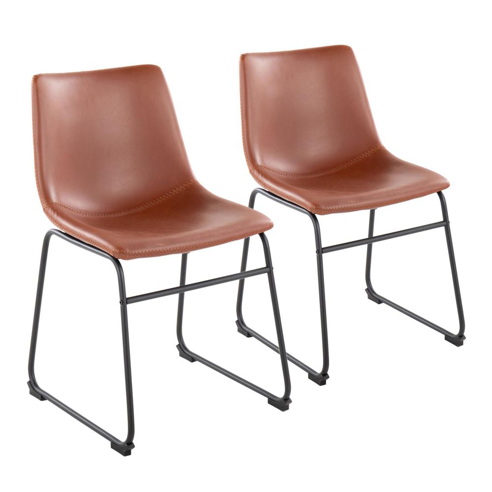 Black Steel, Cognac PU Duke Side Chair - Set of 2. Picture 1