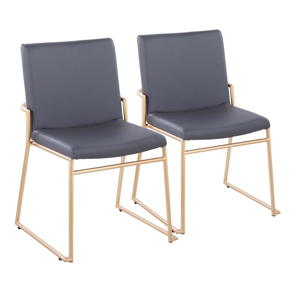 Gold Steel, Grey PU Dutchess Dining Chair - Set of 2. Picture 1