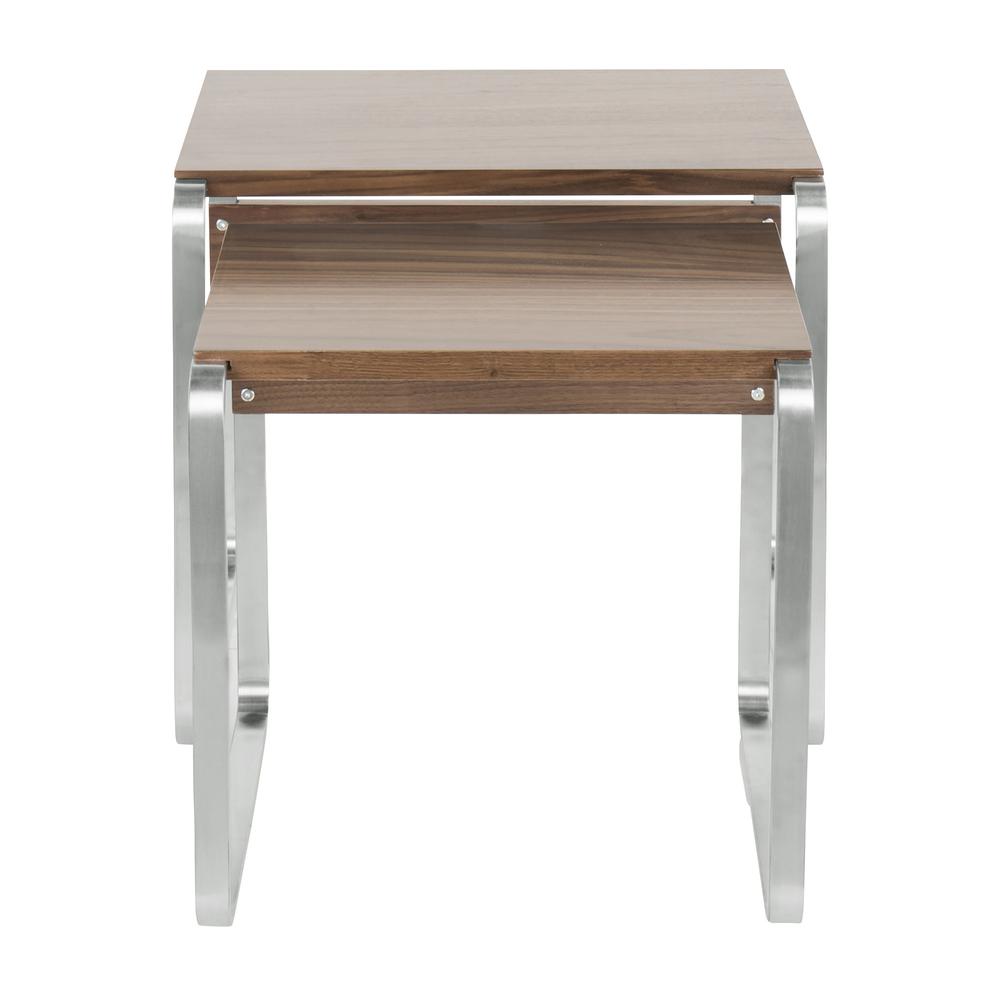 Stainless Steel, Walnut Tea Side Nesting Tables. Picture 5
