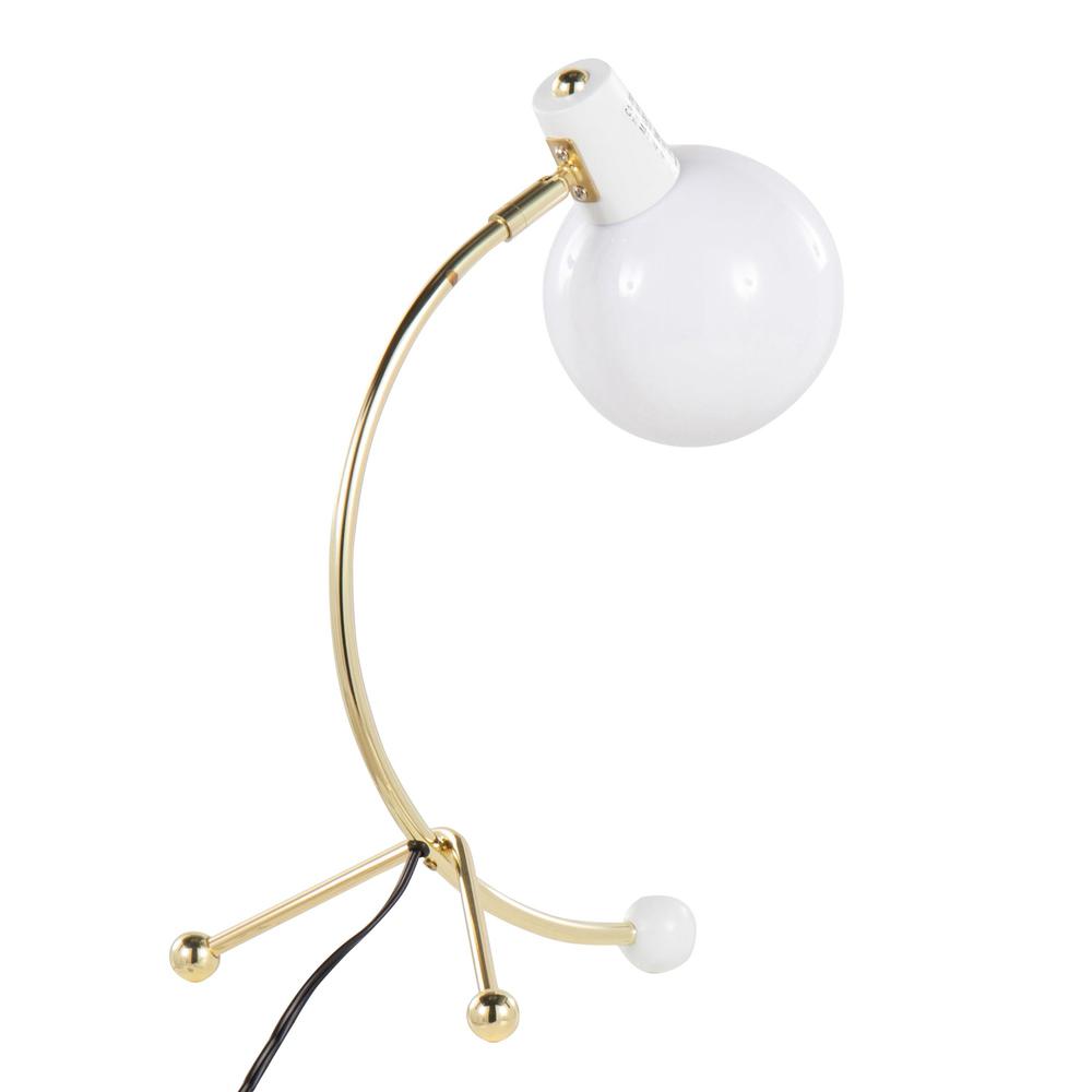 Gold Metal, White Plastic Eileen Task Lamp. Picture 4