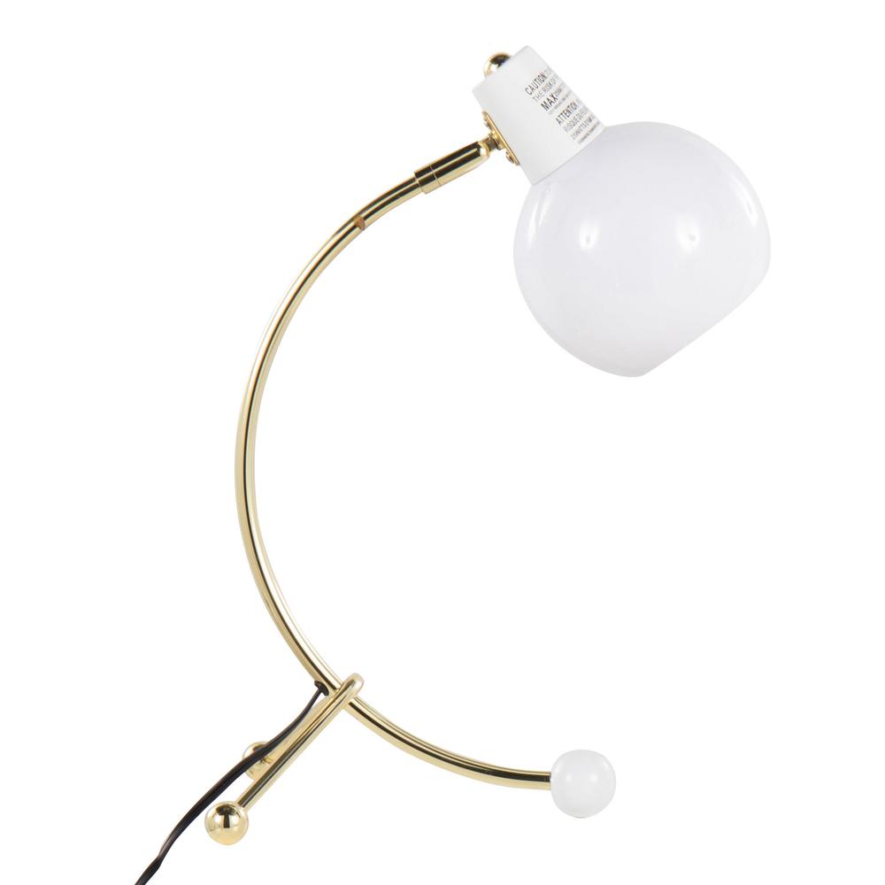 Gold Metal, White Plastic Eileen Task Lamp. Picture 3