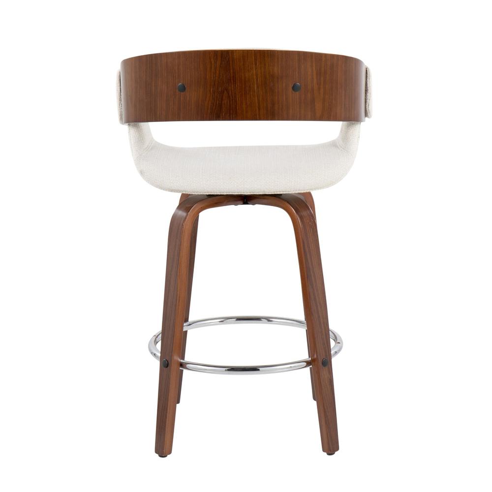 Walnut Wood, Cream Fabric, Chrome Elisa Counter Stool - Set of 2. Picture 5