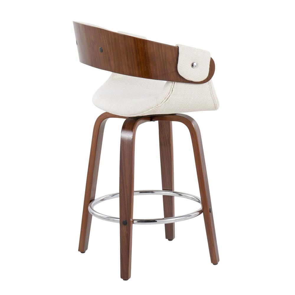 Walnut Wood, Cream Fabric, Chrome Elisa Counter Stool - Set of 2. Picture 4