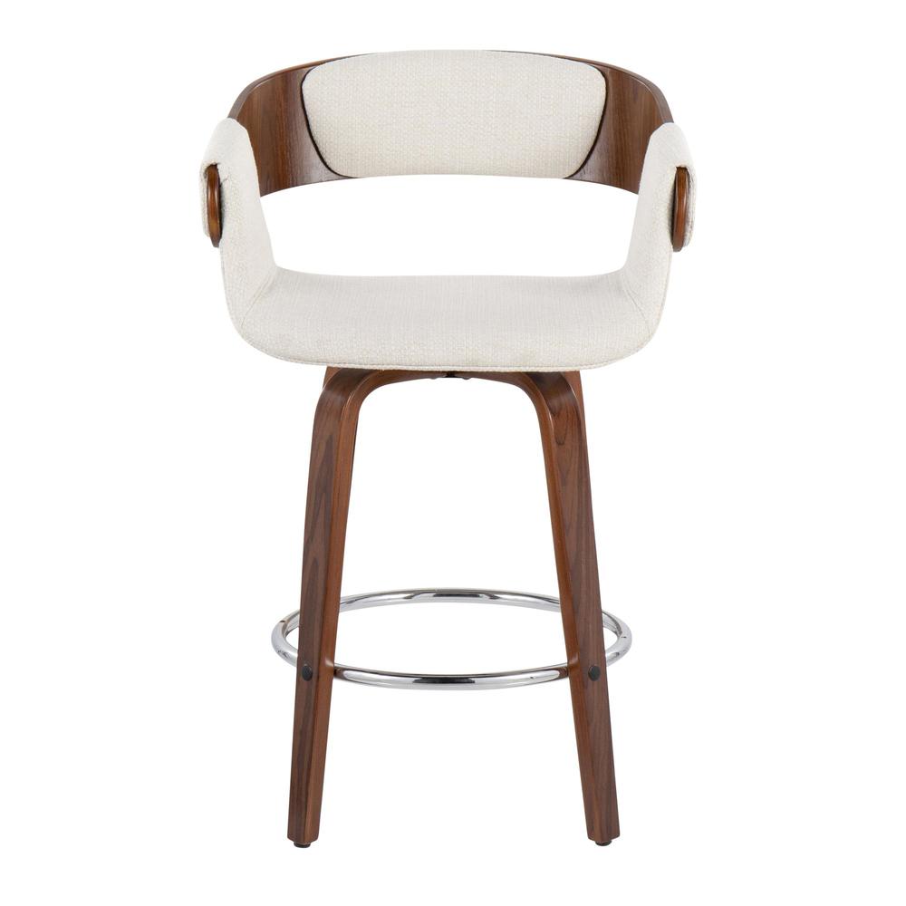 Walnut Wood, Cream Fabric, Chrome Elisa Counter Stool - Set of 2. Picture 6