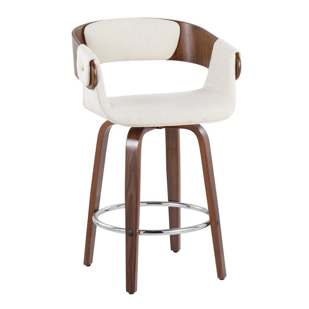 Walnut Wood, Cream Fabric, Chrome Elisa Counter Stool - Set of 2. Picture 2