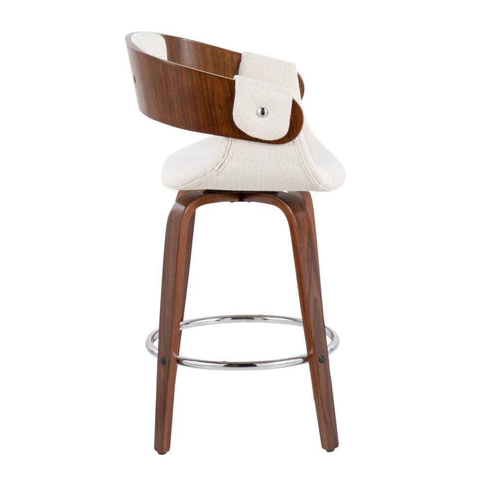 Walnut Wood, Cream Fabric, Chrome Elisa Counter Stool - Set of 2. Picture 3