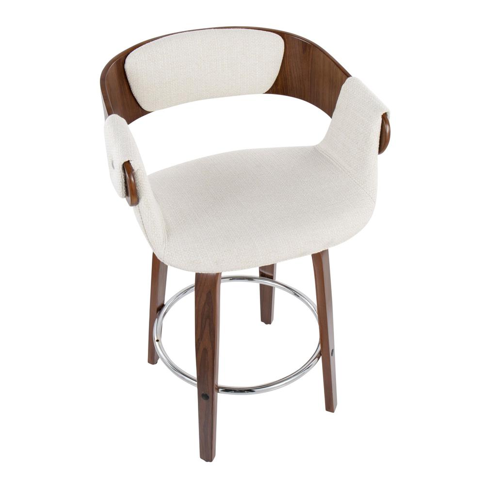 Walnut Wood, Cream Fabric, Chrome Elisa Counter Stool - Set of 2. Picture 7