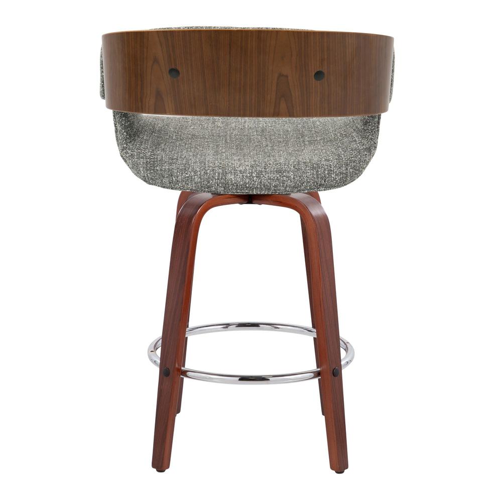 Walnut Wood, Grey Noise Fabric, Chrome Elisa Counter Stool - Set of 2. Picture 5