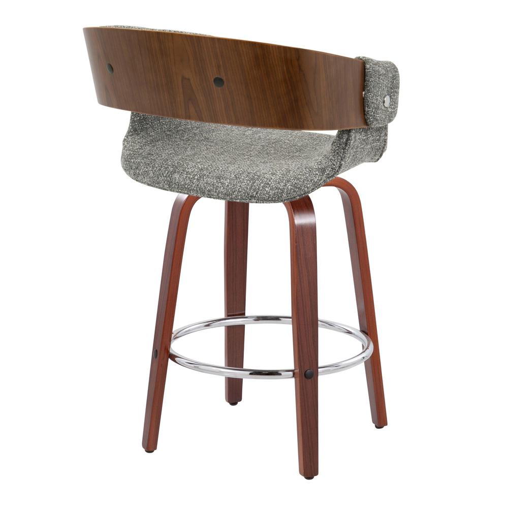 Walnut Wood, Grey Noise Fabric, Chrome Elisa Counter Stool - Set of 2. Picture 4