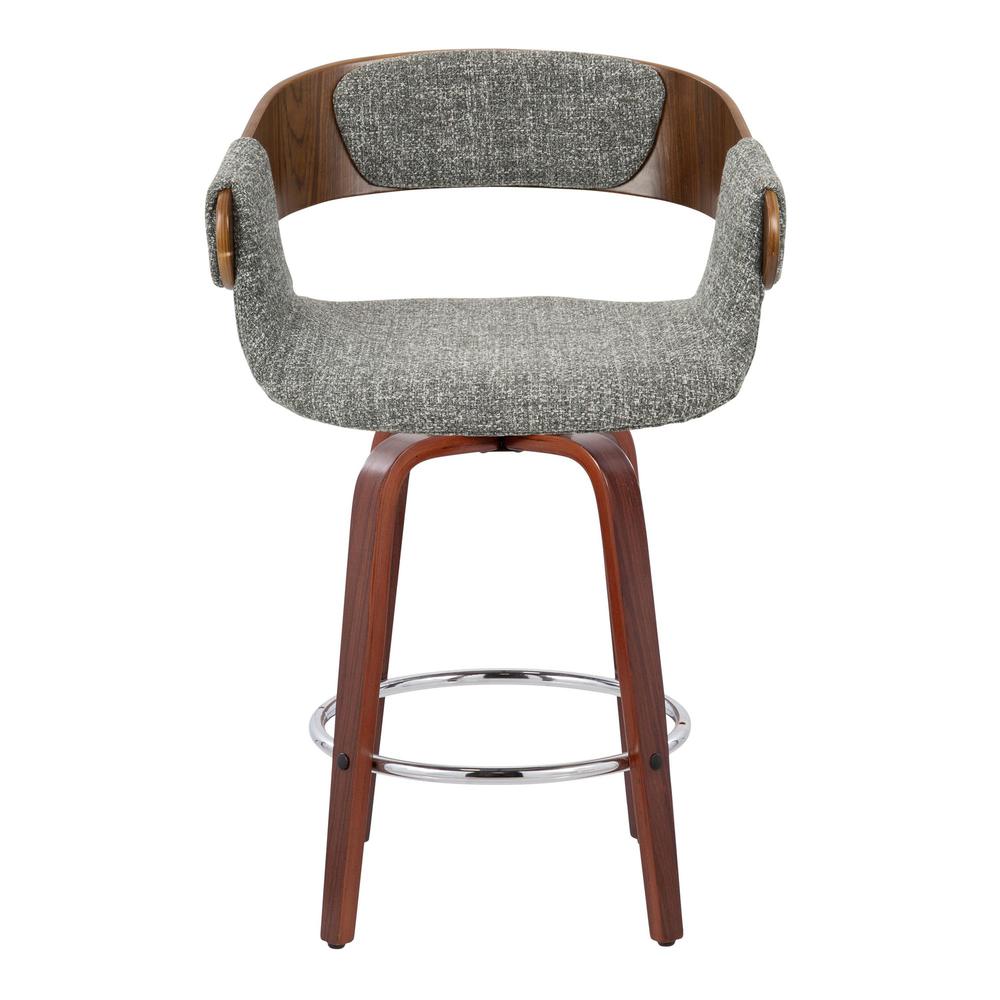 Walnut Wood, Grey Noise Fabric, Chrome Elisa Counter Stool - Set of 2. Picture 6