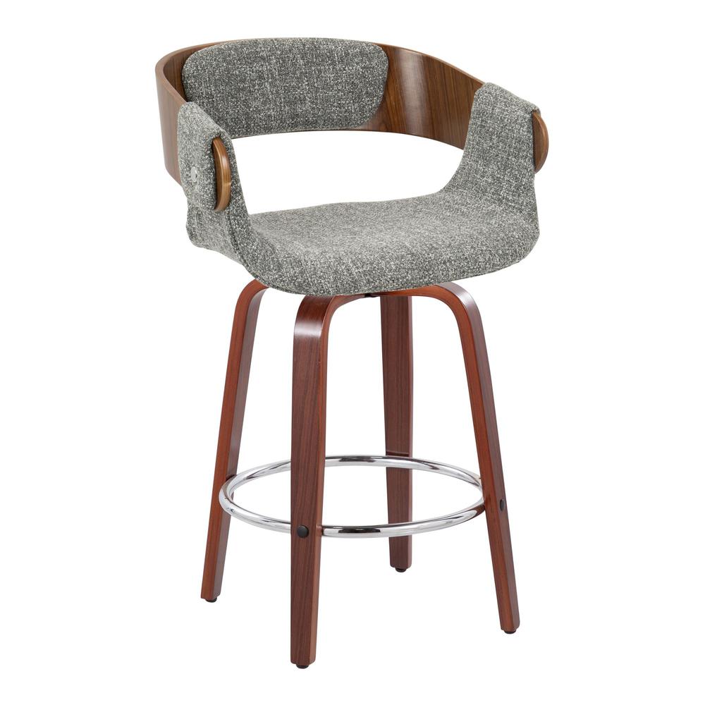 Walnut Wood, Grey Noise Fabric, Chrome Elisa Counter Stool - Set of 2. Picture 2