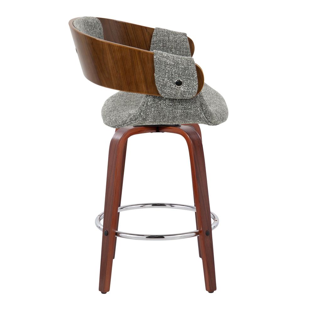 Walnut Wood, Grey Noise Fabric, Chrome Elisa Counter Stool - Set of 2. Picture 3