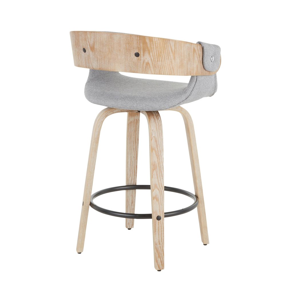White Washed Wood, Black Metal, Grey Fabric Elisa Counter Stool - Set of 2. Picture 4