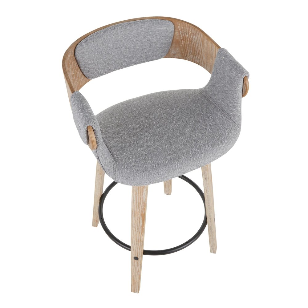 White Washed Wood, Black Metal, Grey Fabric Elisa Counter Stool - Set of 2. Picture 7