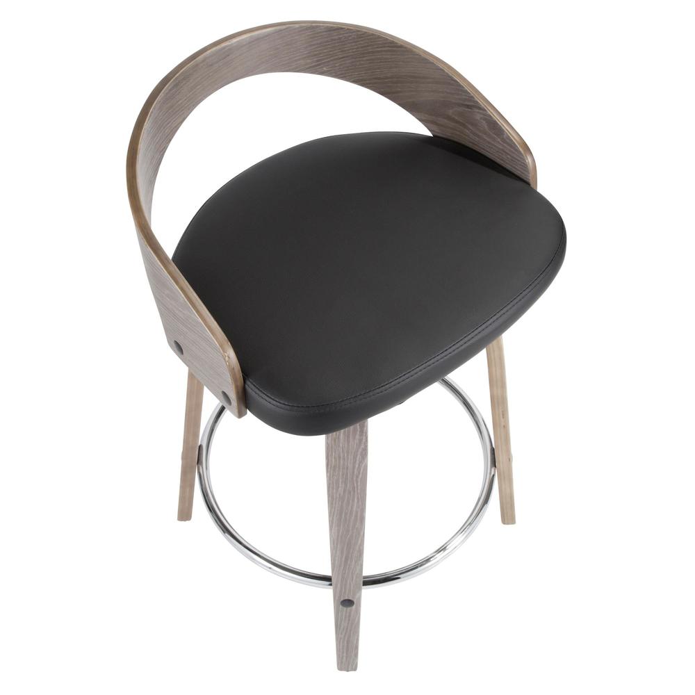 Grotto Mid-Century Modern Counter Stool with Light Grey Wood and Black Faux Leather - Set of 2. Picture 8