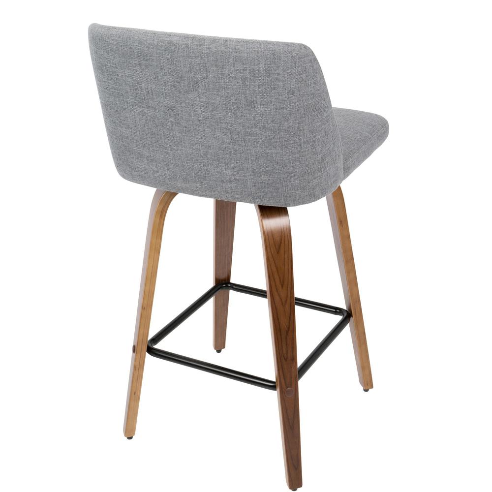 Walnut Wood, Grey Fabric, Black Metal Toriano Counter Stool - Set of 2. Picture 4