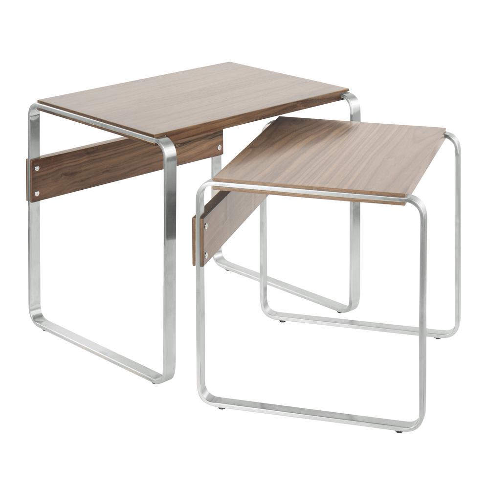 Stainless Steel, Walnut Tea Side Nesting Tables. Picture 1