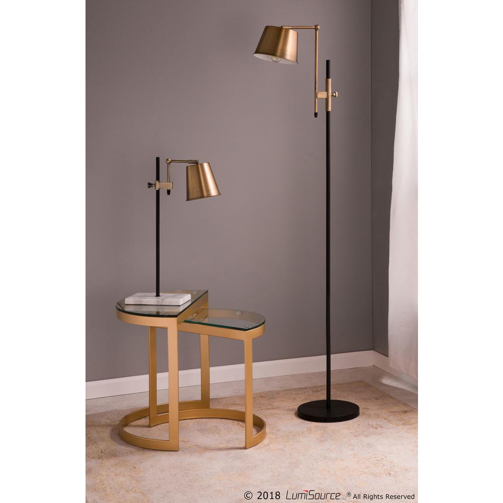 Metric Industrial Floor Lamp in Black and Antique Brass. Picture 10