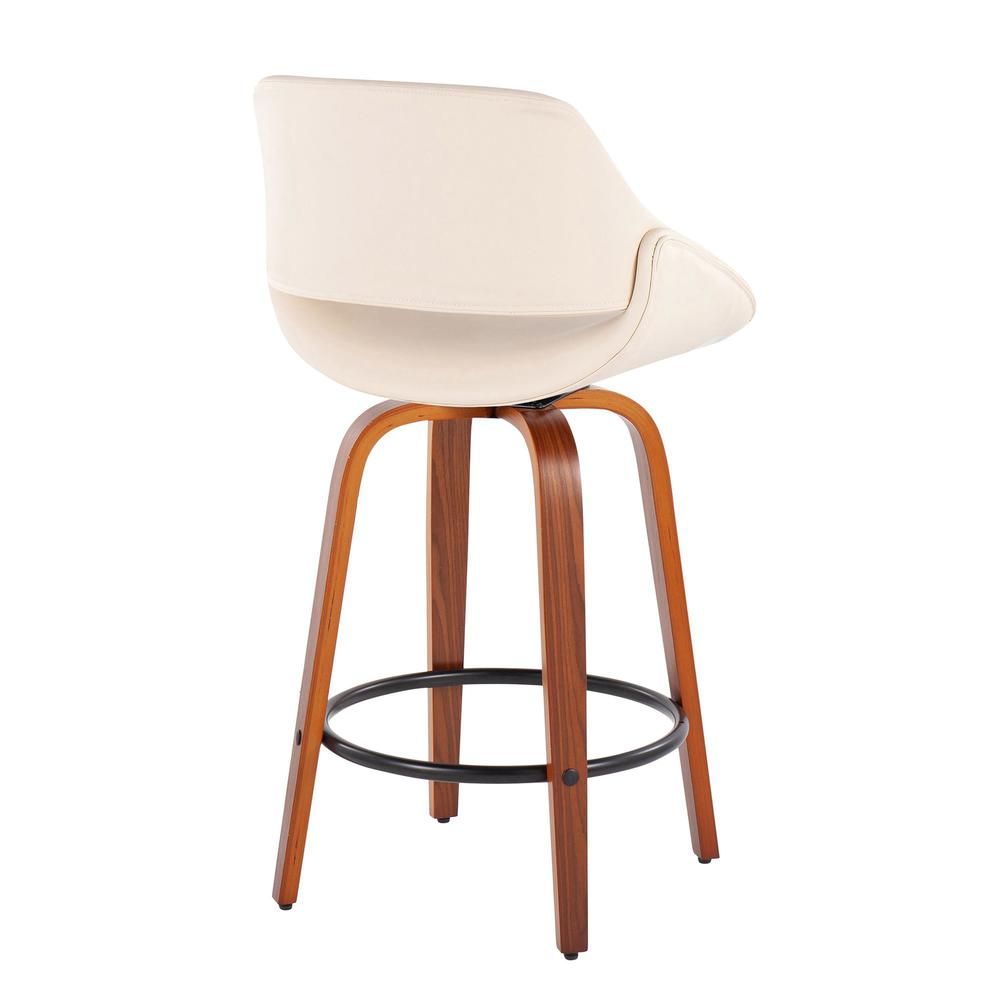 Walnut Wood, Cream PU, Black Steel Fabrico Fixed-Height Counter Stool - Set of 2. Picture 4