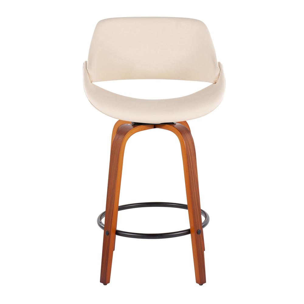 Walnut Wood, Cream PU, Black Steel Fabrico Fixed-Height Counter Stool - Set of 2. Picture 6