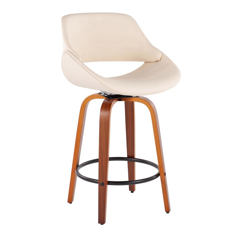 Walnut Wood, Cream PU, Black Steel Fabrico Fixed-Height Counter Stool - Set of 2. Picture 2