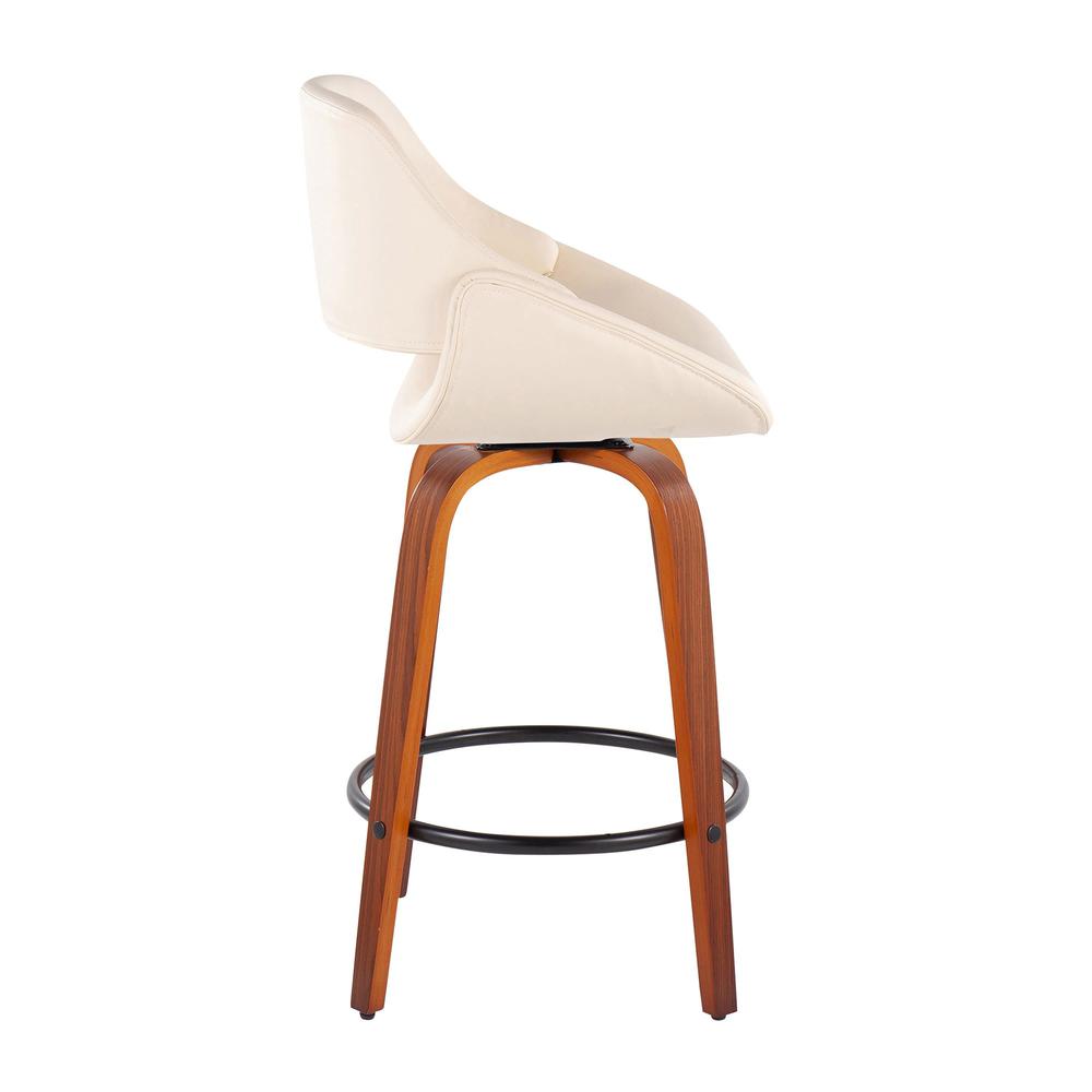 Walnut Wood, Cream PU, Black Steel Fabrico Fixed-Height Counter Stool - Set of 2. Picture 3