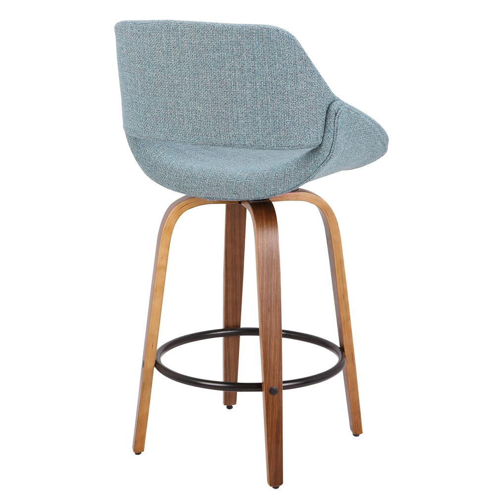 Walnut Wood, Blue Noise Fabric, Black Metal Fabrico Counter Stool - Set of 2. Picture 4