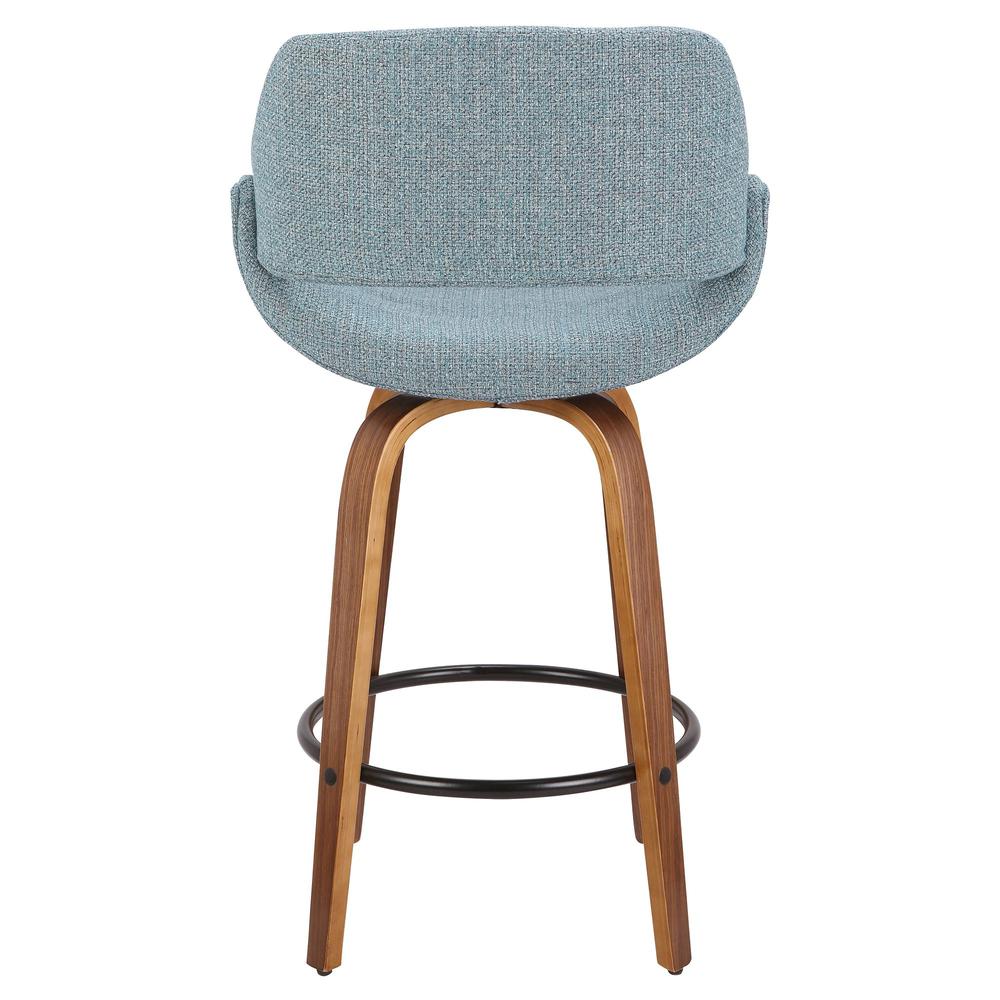 Walnut Wood, Blue Noise Fabric, Black Metal Fabrico Counter Stool - Set of 2. Picture 5
